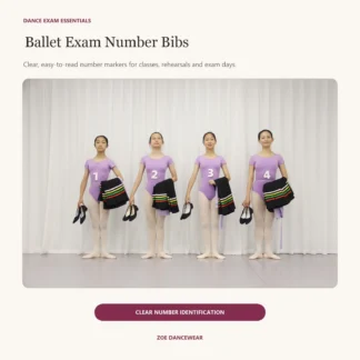 Ballet exam number markers 1 to 8 worn by four dancers