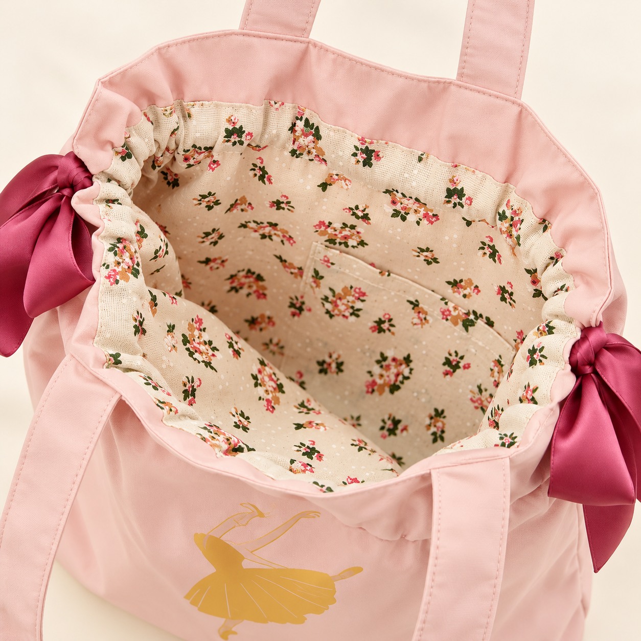 Blush Bow-Detail Ballet Tote Bag - Canvas Dance Class Bag for Girls - Image 3