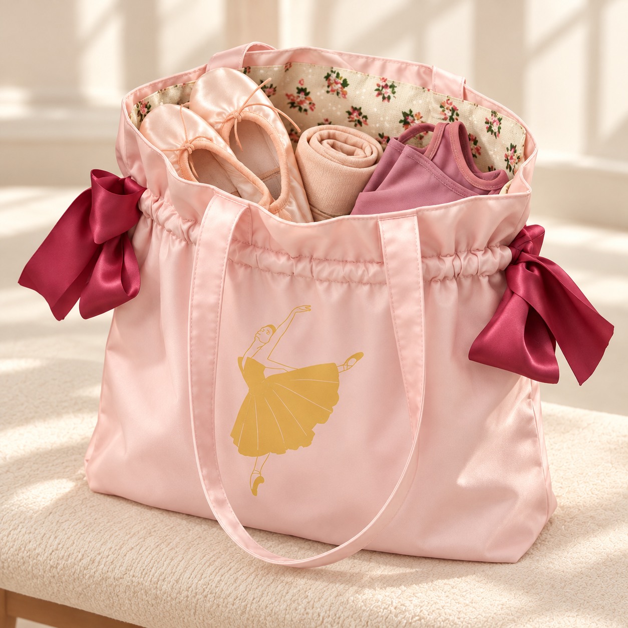 Blush Bow-Detail Ballet Tote Bag - Canvas Dance Class Bag for Girls - Image 6