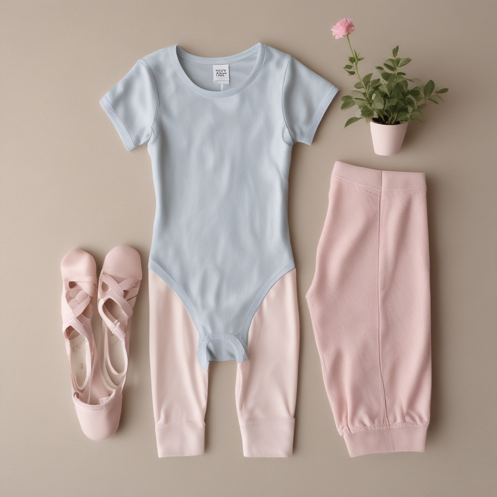 Baby blue RAD ballet leotard with pink tights and shoes for early grades on cream linen
