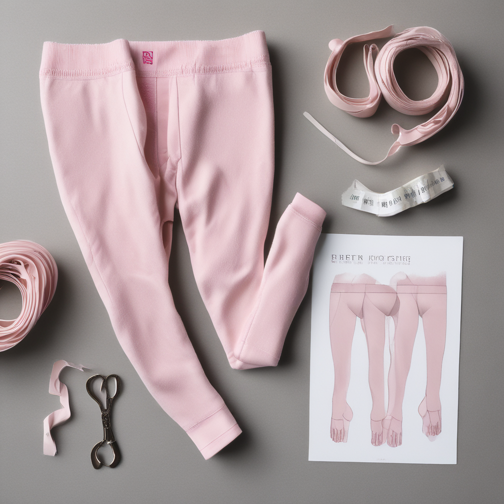 Ballet tights size guide – pink footed tights folded with measuring tape flatlay