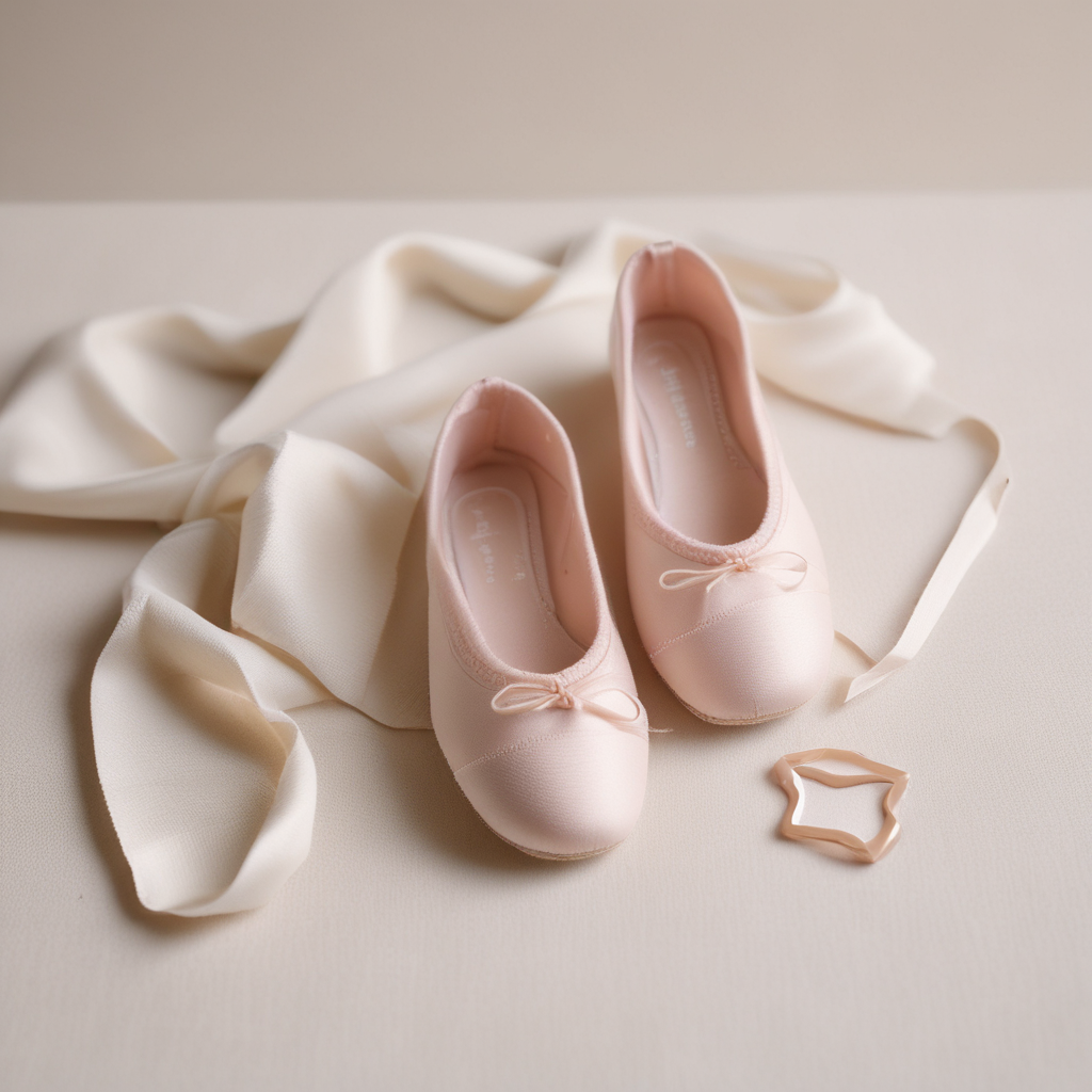 Ballet toe pads silicone gel pad beside pink canvas ballet shoes on cream linen