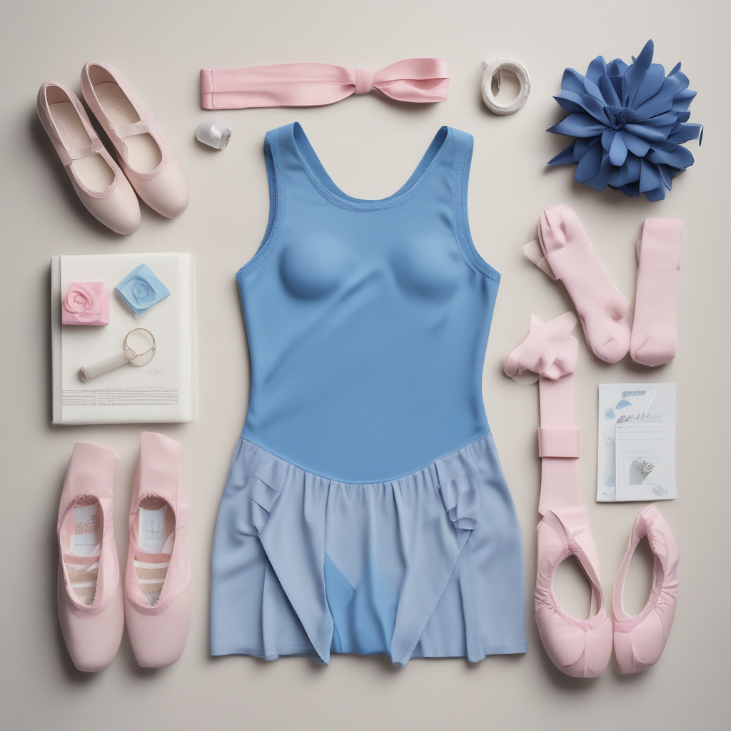 Ballet school dress code policy – ballet uniform items arranged formally on white background