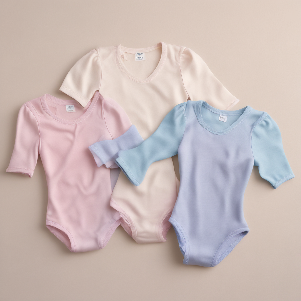 Ballet leotards in different exam board colors - pink, blue and lilac flat lay on cream linen