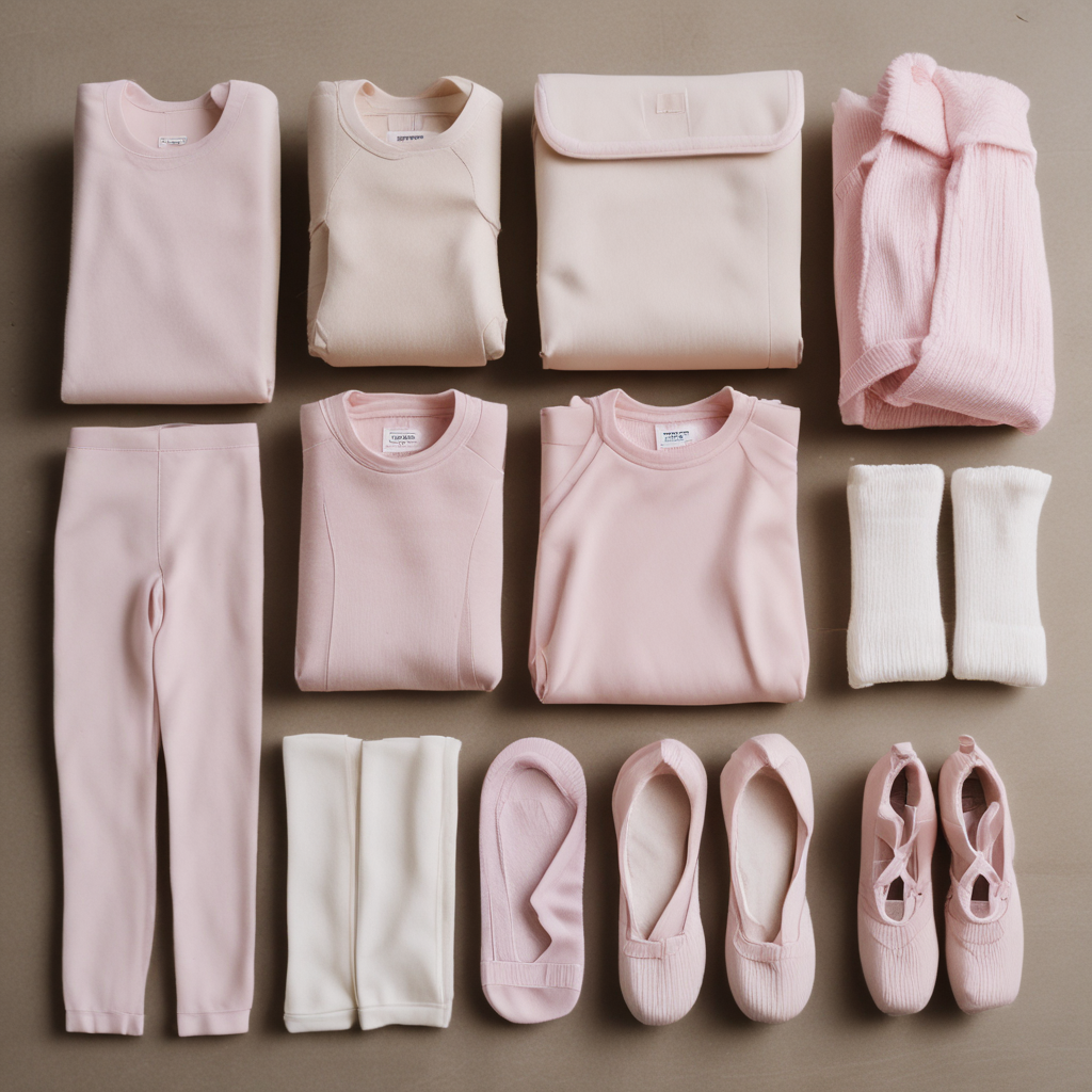 Ballet intensive packing kit with two sets of uniform and accessories on cream linen