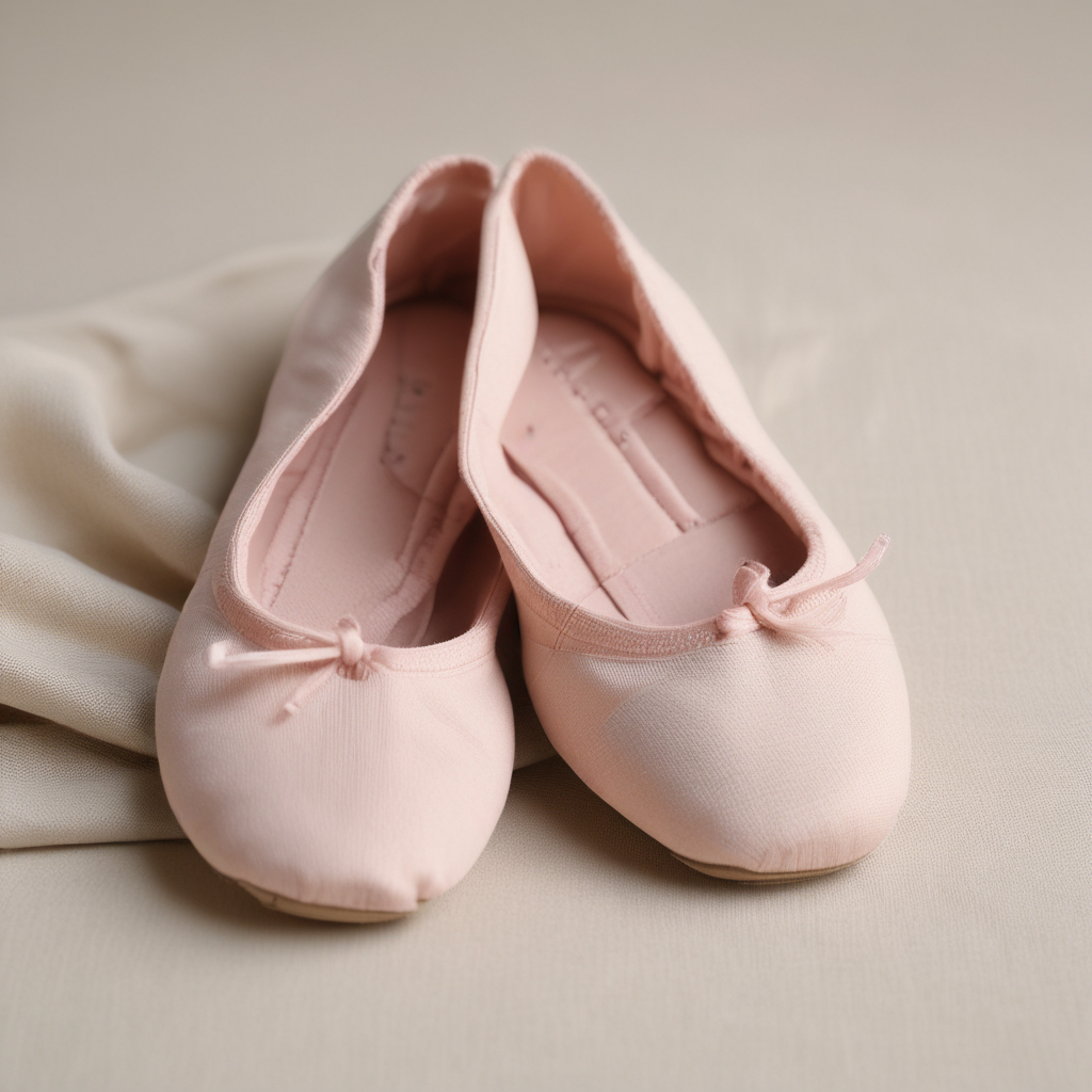 Full sole and split sole pink canvas ballet shoes comparison flat lay on cream linen