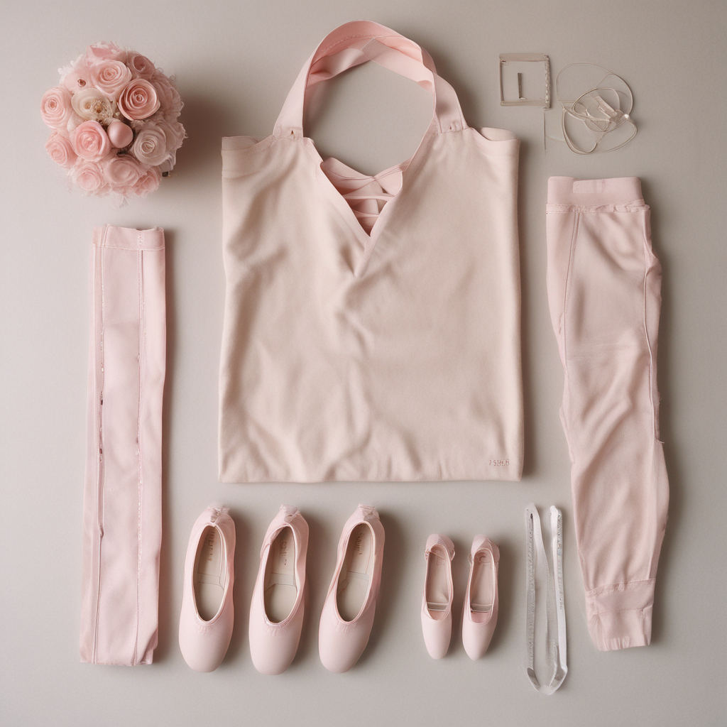 Open pink ballet tote bag surrounded by class kit items on cream linen