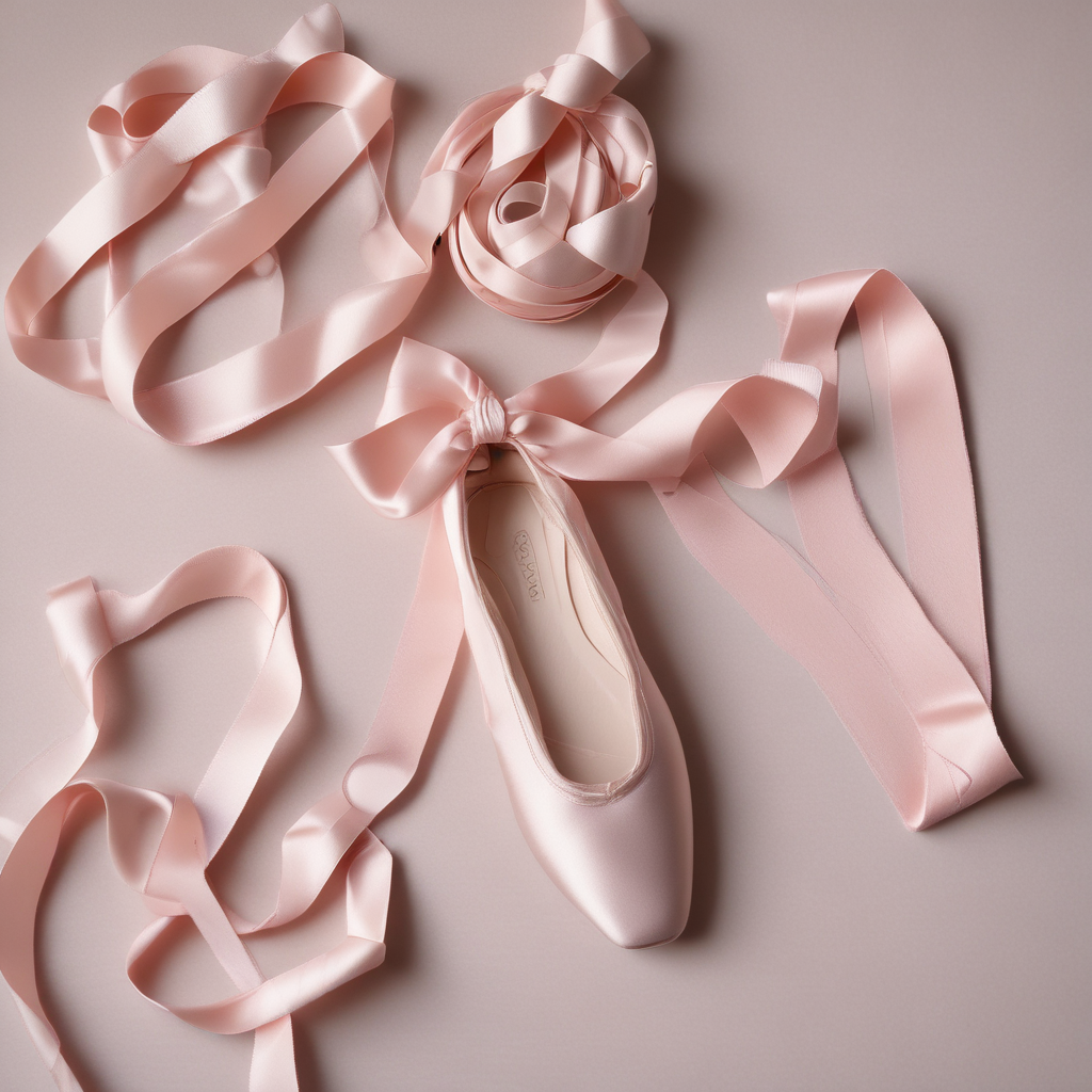 Pink ballet shoe ribbons and tying method flat lay on cream linen