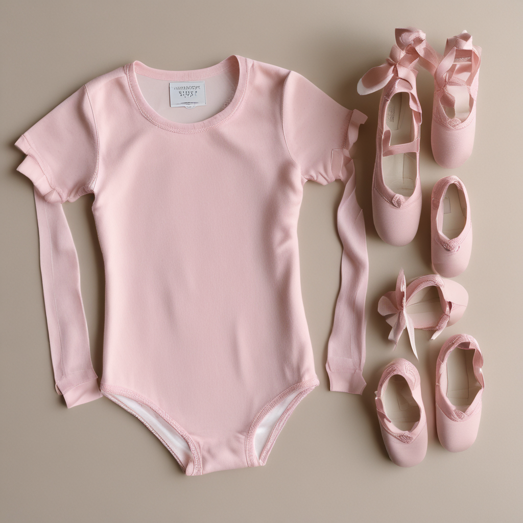 Young dancer ballet kit with canvas shoes and tights suggesting readiness milestone on cream linen
