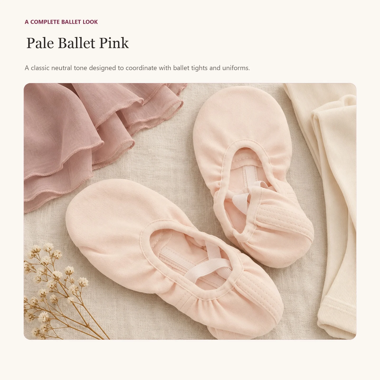 Ballet pink stretch-canvas slippers with tights