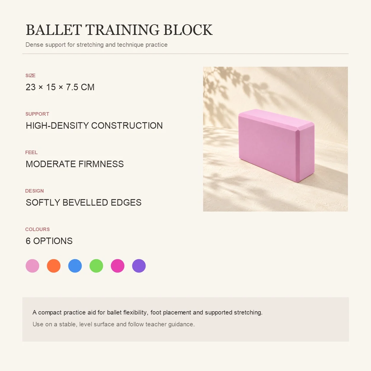 Product information: size 23 by 15 by 7.5 centimeters, high-density construction, six colors