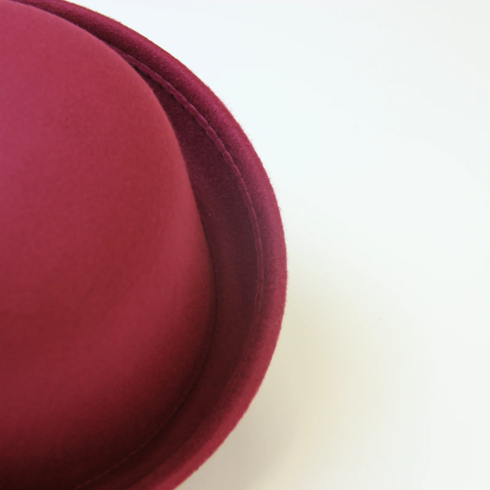 Close-up of the felt brim of the bowler hat