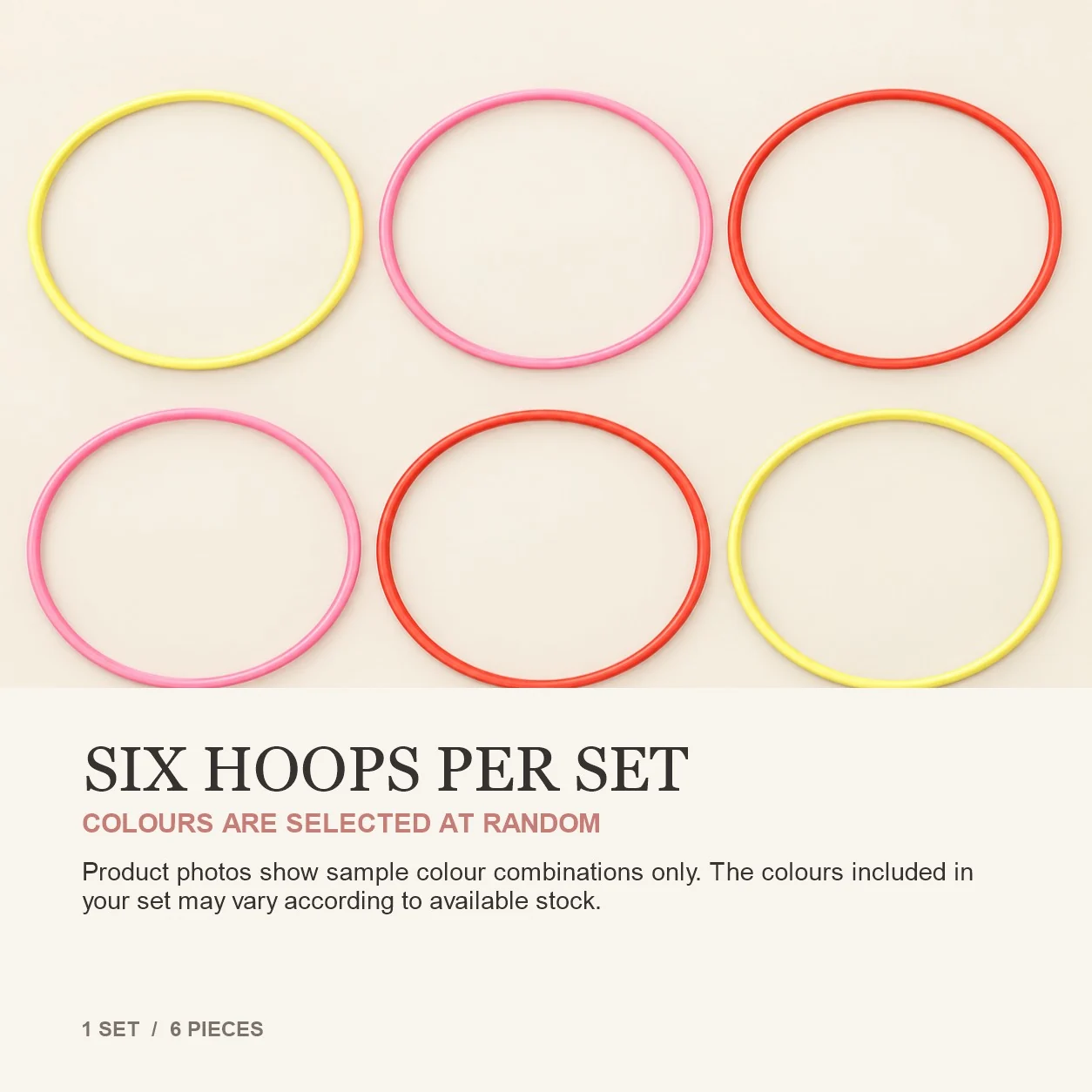 Six hoops per set, with a note that the colors are selected at random