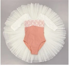 Coral Lace-Sleeve Leotard