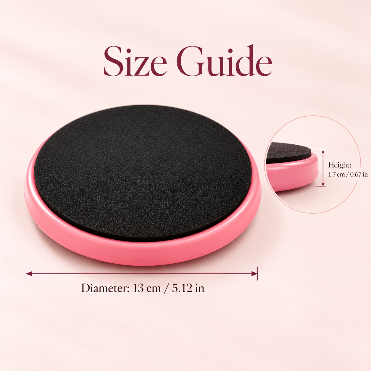 Size chart for round ballet pirouette turning disc